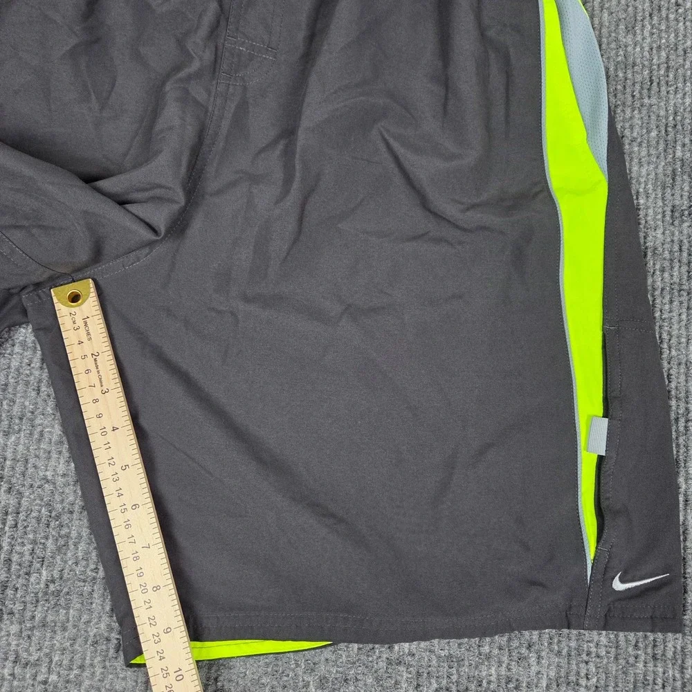 Nike Mens Swim Trunks XXL Tall Gray Neon Volt Yellow Mesh Lined‎ Board Shorts